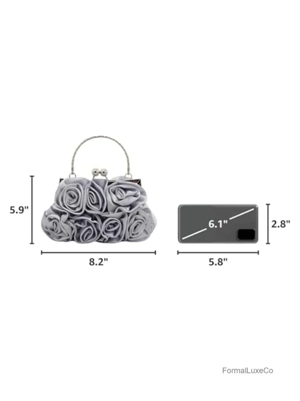 Floral Satin Evening Clutch with Detachable Chain Strap for Weddings Parties